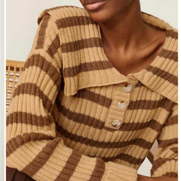 Line and Dot Amber Brown Striped Pullover Sweater Small - Picture 3 of 7